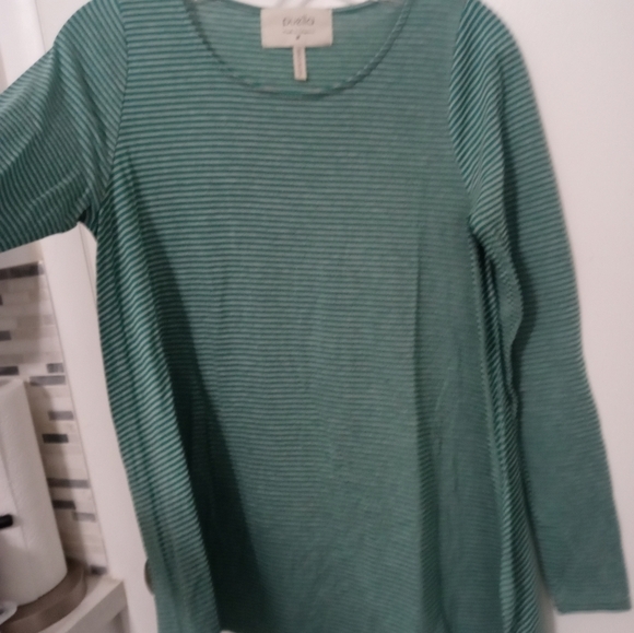 PUELLA ANTHROPOLOGIE LONG SLEEVE GREEN GRAY STRIPED KNIT TUNIC BLOUSE M - Picture 3 of 5